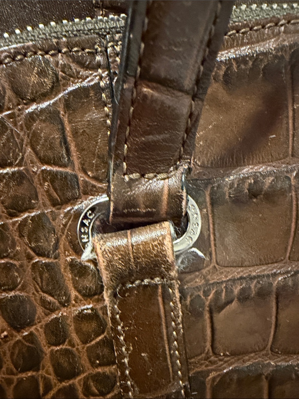 Monsac Brown Croc-Embossed Shoulder Bag - Picture 3 of 13